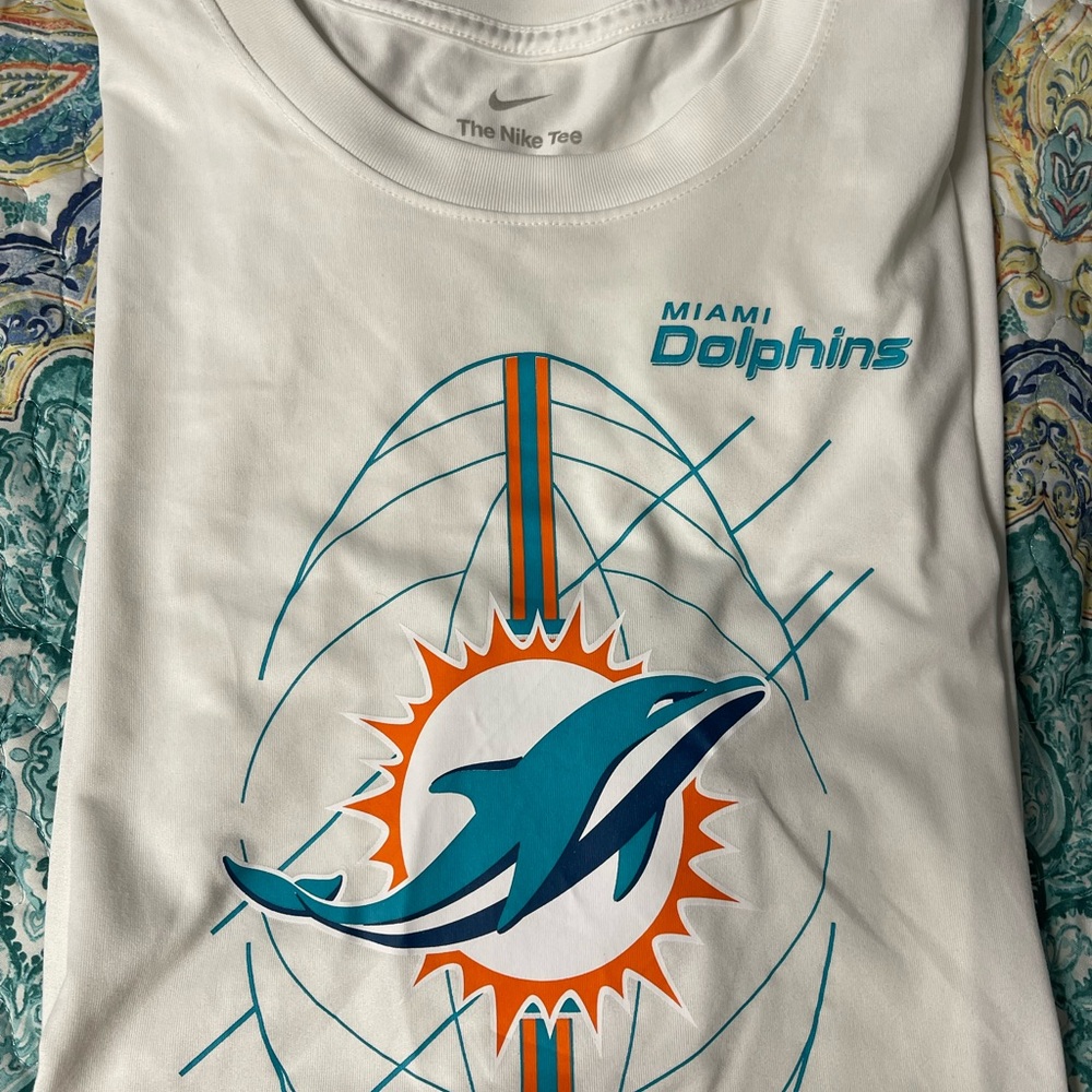 Nike White Dri-FIT Crewneck Tee Miami Dolphins Logo